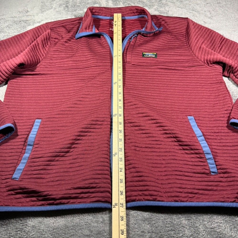 LL Bean Mens XXL Ridge Fleece Full Zip Jacket Burgundy Red Blue 520414 Regular - Picture 5 of 6